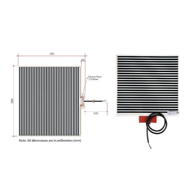 Technical Drawing Thermogroup Thermomirror Demister Pad 280x280mm TM2828 - The Blue Space