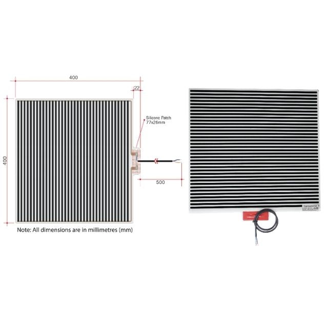 Technical Drawing Thermogroup Thermomirror Demister Pad 400x400mm TM4040 - The Blue Space