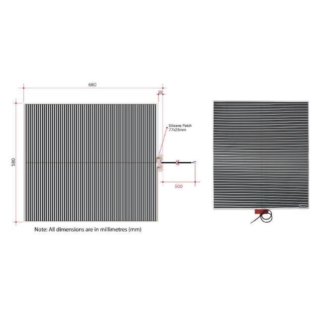 Technical Drawing Thermogroup Thermomirror Demister Pad 580x680mm TM5868 - The Blue Space