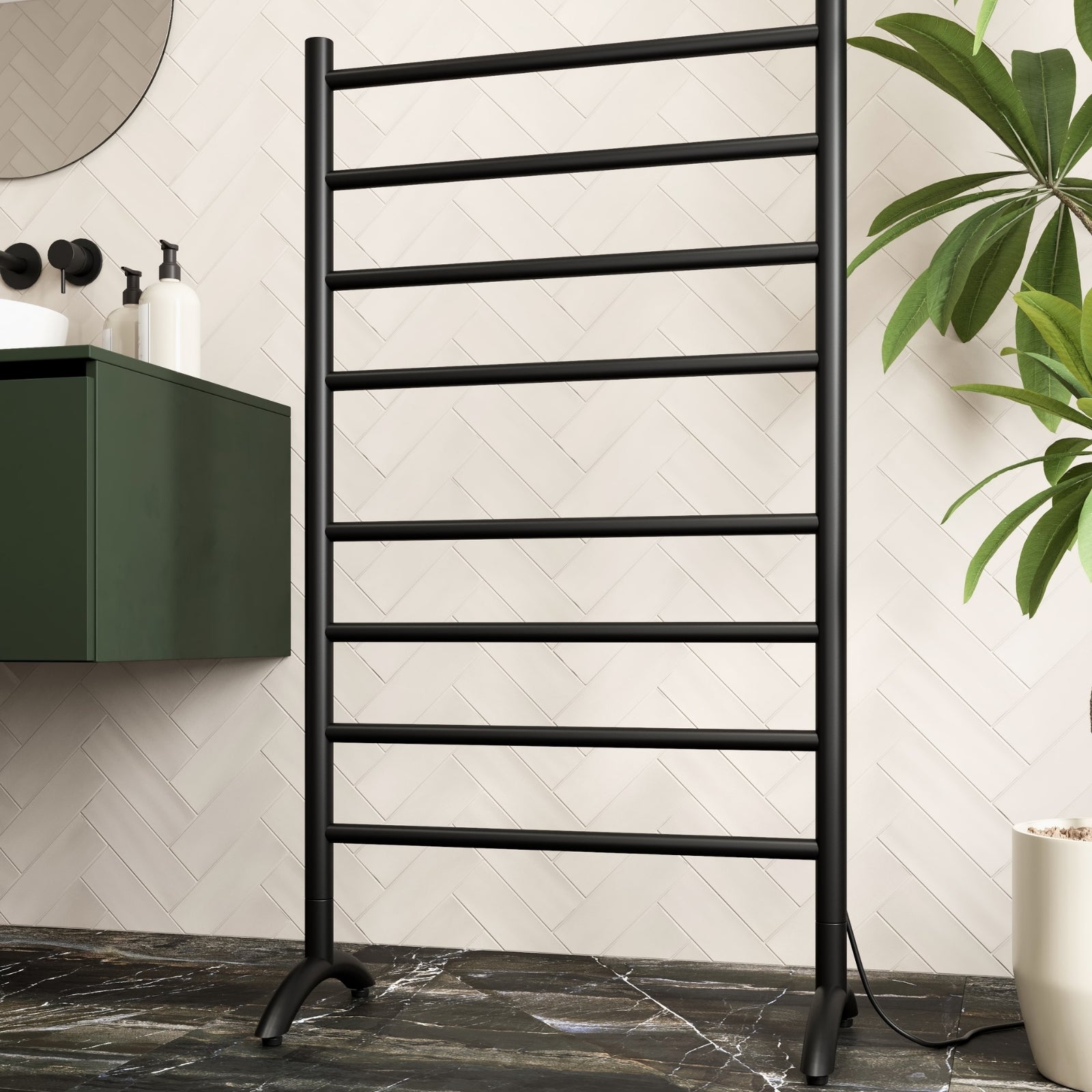 Lifestyle Thermogroup Thermorail Free Standing Straight/Round 600x1080x300mm 110Watts 8 Bars - Matt Black FS66EB - The Blue Space