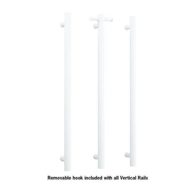 Thermogroup Thermorail Straight/Round 12Volt Vertical Bar 900x142x100mm 26Watts With Optional Hook - Matt White VS900HMW - The Blue Space