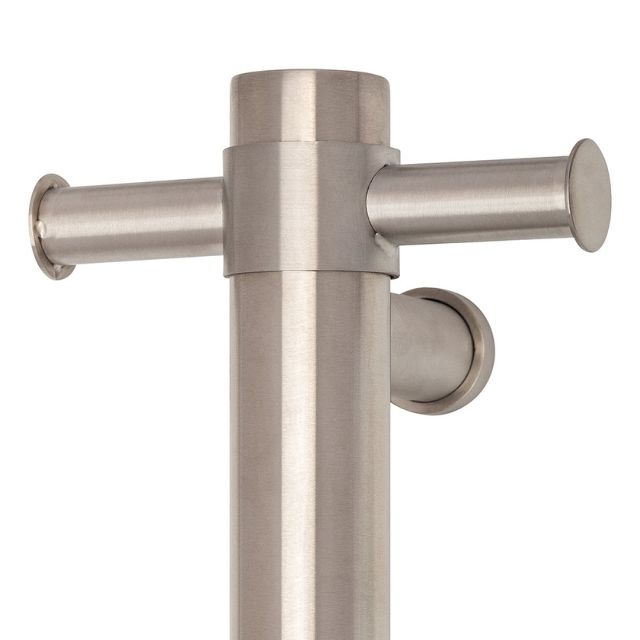 Close Thermogroup Thermorail Straight/Round Non-Heated Vertical Bar 900x142x100mm With Optional Hook - Brushed Stainless UVS900HBR - The Blue Space