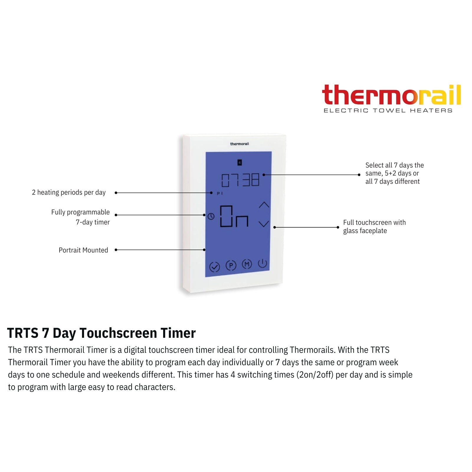 Features Thermogroup TRTS Touch Screen 7 Day Timer - White TRTS - The Blue Space