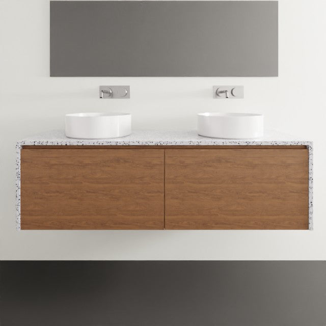 Timberline Ainsworth Wall Hung Vanity with SilkSurface Waterfall Top and Above Counter Basin - 1500mm Double Basin AIN-V-1500-D-SSA-W | The Blue Space