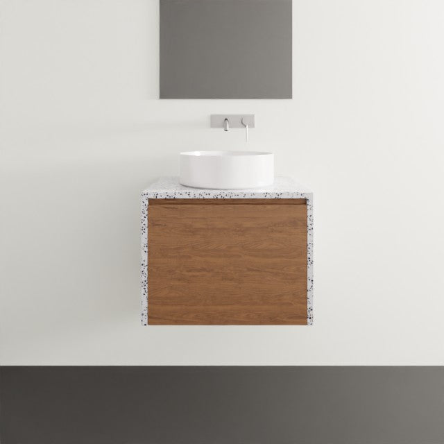 Timberline Ainsworth Wall Hung Vanity with SilkSurface Waterfall Top and Above Counter Basin - 600mm Single Basin AIN-V-600-C-SSA-W | The Blue Space