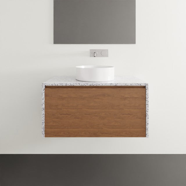 Timberline Ainsworth Wall Hung Vanity with SilkSurface Waterfall Top and Above Counter Basin - 900mm Single Basin AIN-V-900-C-SSA-W | The Blue Space