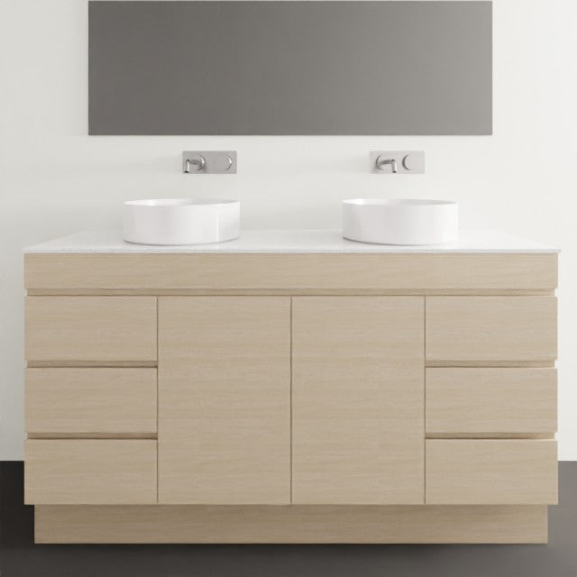 Timberline Bargo Floor Standing Vanity with Silksurface Top & Basin 1500mm Double Bowl BAR-V-1500-D-SSA-F | The Blue Space