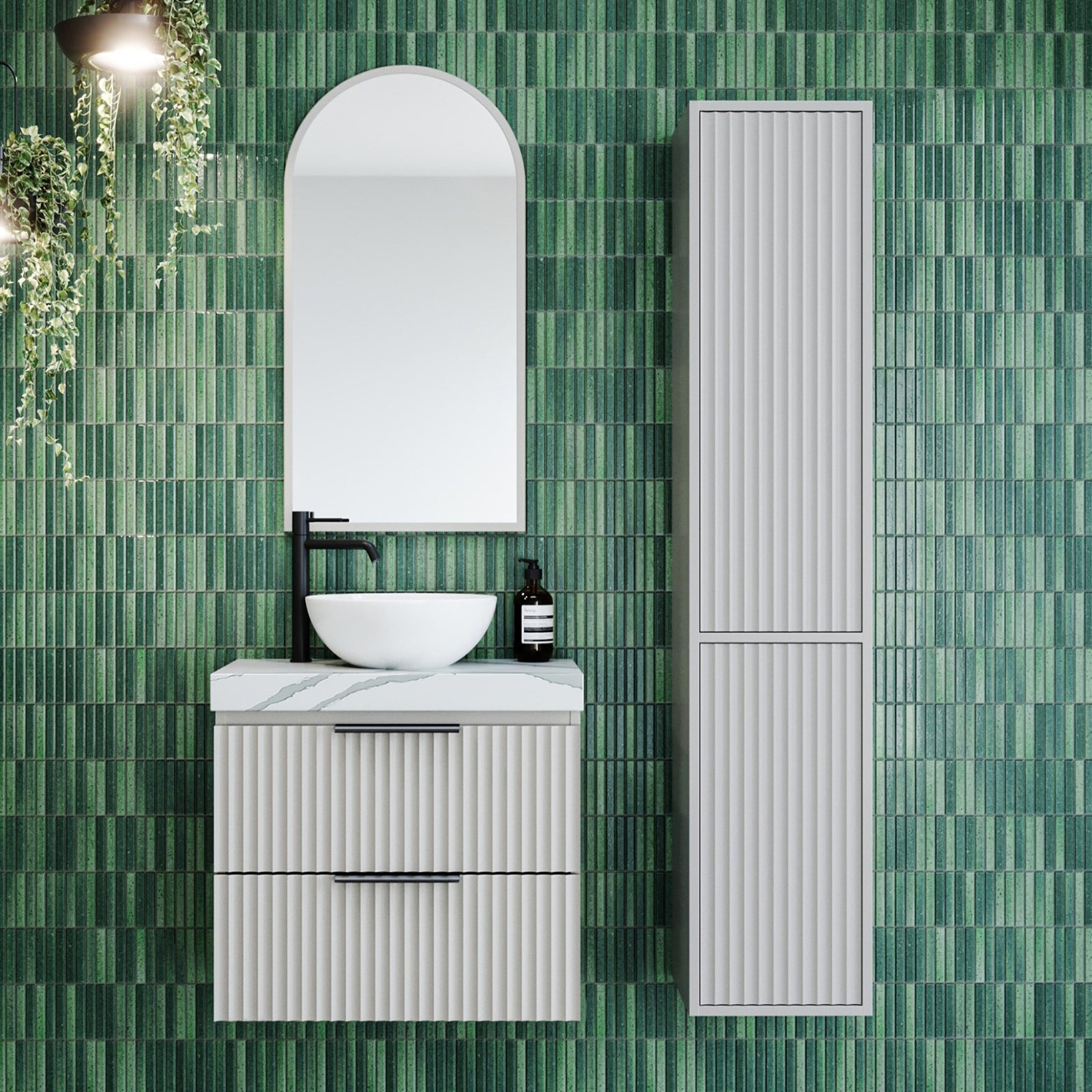 Timberline Billie Wall Hung Ensuite Vanity with SilkSurface Top and Above Counter Basin BIL-V-600-C-SSA-W - The Blue Space
