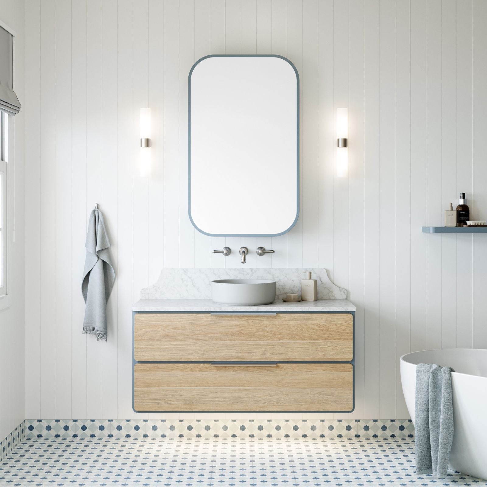 Timberline Colby Wall Hung Vanity with Silk Surface Top and Above Counter Basin COL-V-1200-C-SSA-W - The Blue Space