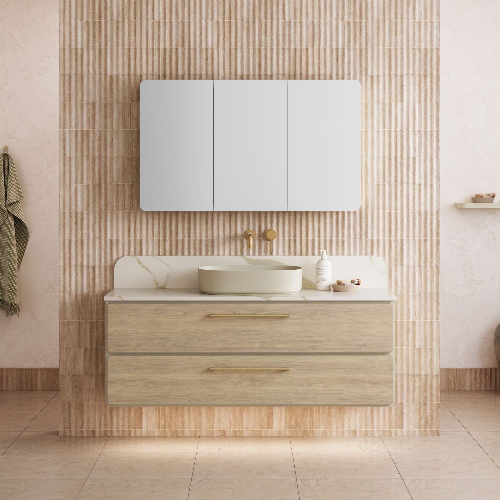 Timberline Colby Wall Hung Vanity with Silk Surface Top and Above Counter Basin COL-V-1500-C-SSA-W - The Blue Space