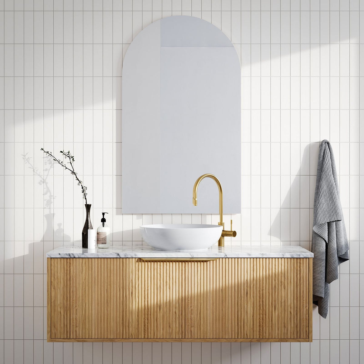 Lifestyle Timberline Elwood Dockland Wall Hung Vanity With Above Counter Basin ELW-V-1200-C-SSA-W-DL - The Blue Space