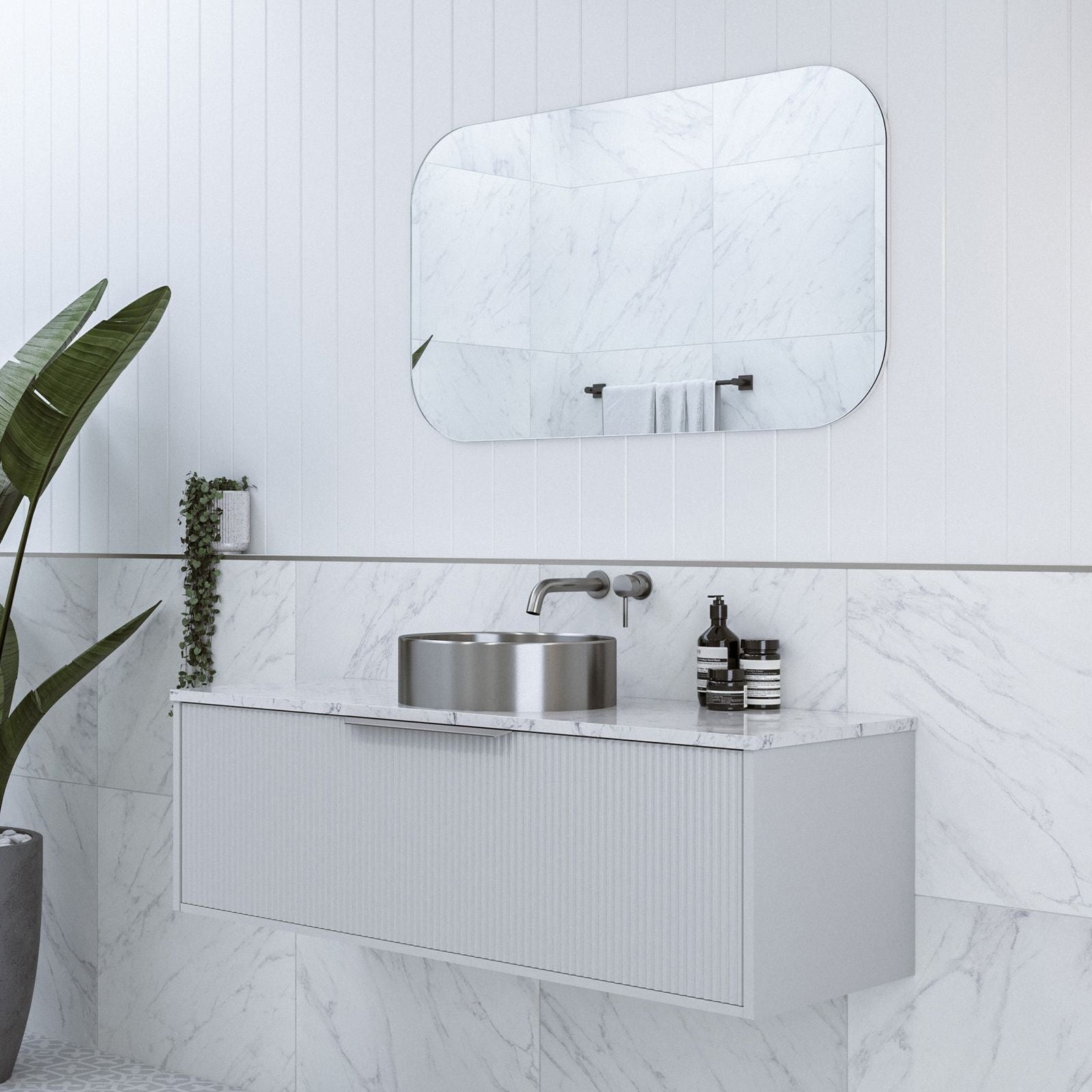 Lifestyle Timberline Elwood Dockland Wall Hung Vanity With Above Counter Basin ELW-V-1200-C-SSA-W-DL - The Blue Space