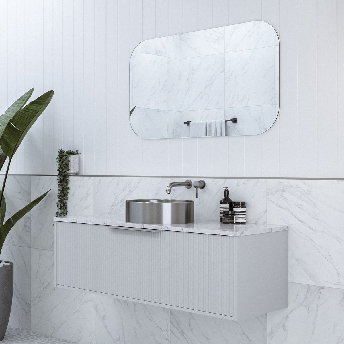 Lifestyle Timberline Elwood Dockland Wall Hung Vanity With Above Counter Basin ELW-V-1200-C-SSA-W-DL - The Blue Space
