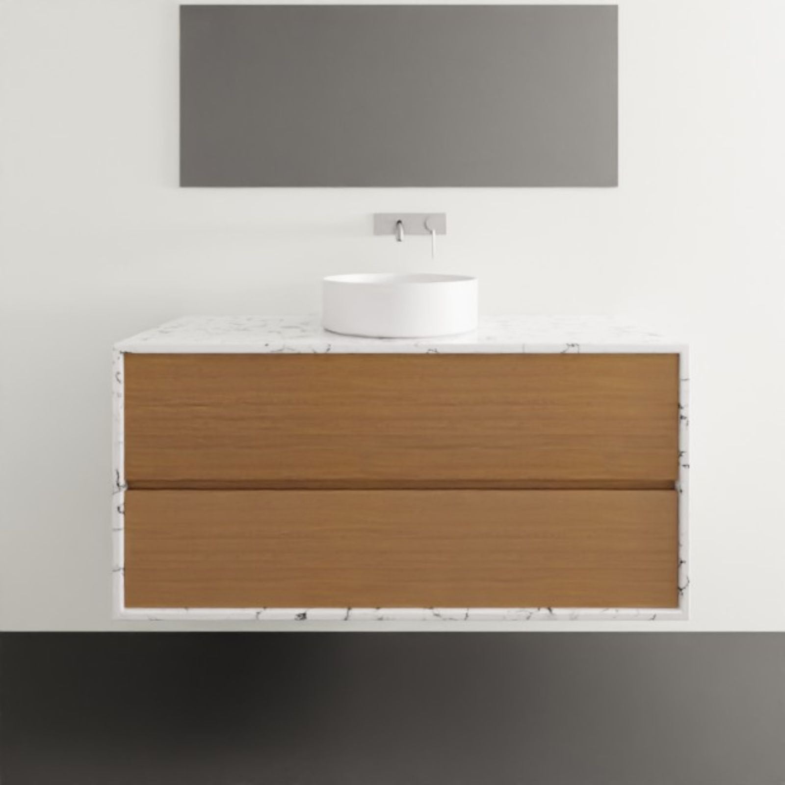 Timberline Embrace Wall Hung Vanity with SilkSurface Wraparound Top and Above Counter Basin 1200mm Centre Basin EMB-V-1200-C-SSA-W | The Blue Space