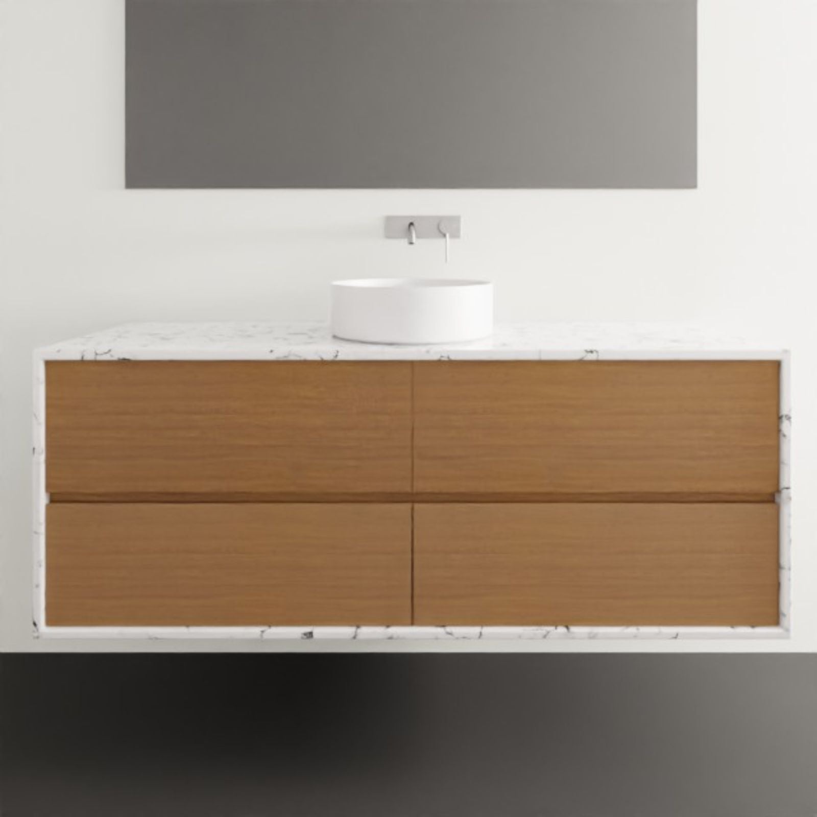 Timberline Embrace Wall Hung Vanity with SilkSurface Wraparound Top and Above Counter Basin 1500mm Centre Basin EMB-V-1500-C-SSA-W | The Blue Space