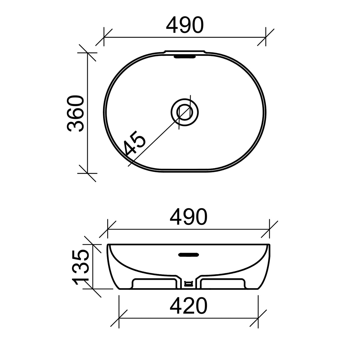 Timberline Giana 490mm x 360mm Oval Above Counter Basin - White Gloss GIA-BS-490-WG-S - The Blue Space