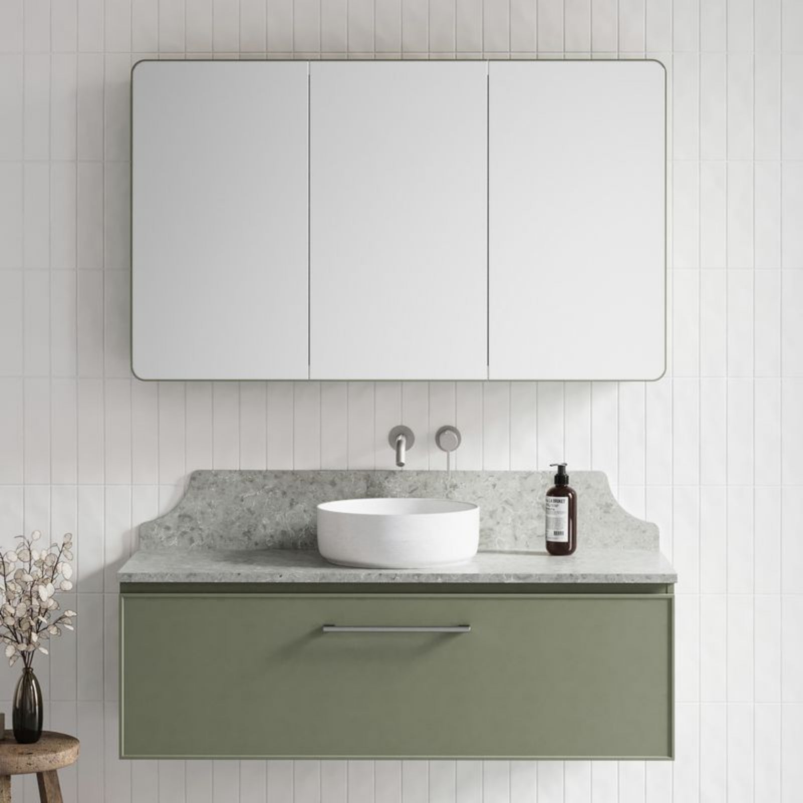 Lifestyle Timberline Kingsley Kent Wall Hung Vanity with SilkSurface Top and Above Counter Basin KIN-V-1200-C-SSA-W-ROU-OPT-SHAKER-KENT - The Blue Space