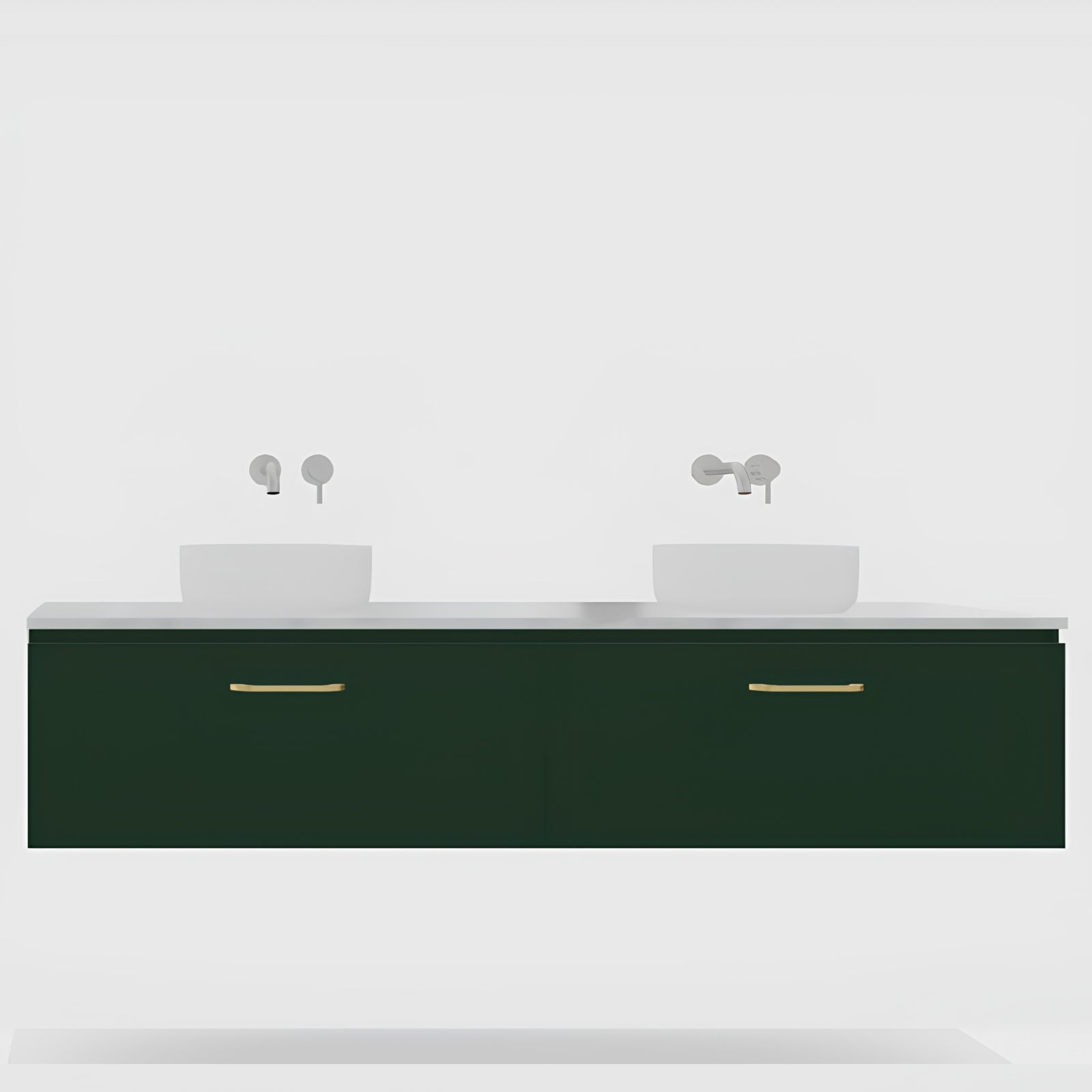 Variant Timberline Kingsley Kent Wall Hung Vanity with SilkSurface Top and Above Counter Basin KIN-V-1800-D-SSA-W-ROU-OPT-SHAKER-KENT - The Blue Space