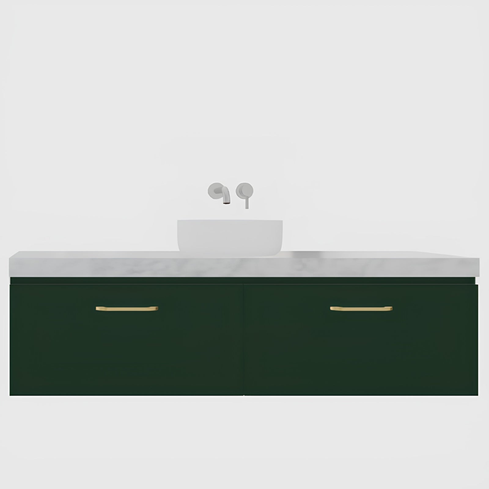 Variant Timberline Kingsley Wall Hung Vanity with SilkSurface Freedom Top and Above Counter Basin KIN-V-1500-C-FRA-W - The Blue Space