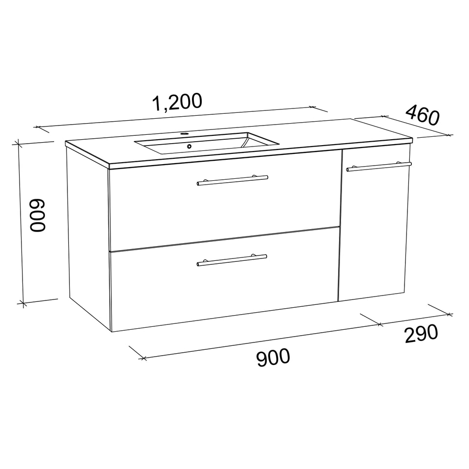 Timberline Marshall Wall Hung Vanity with SilkSurface Top and Under Counter Basin