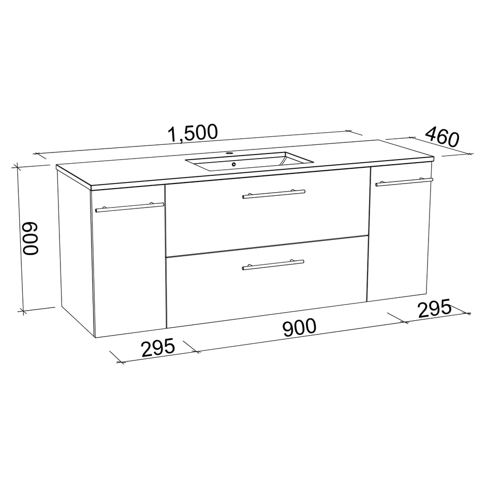 Timberline Marshall Wall Hung Vanity with SilkSurface Top and Under Counter Basin