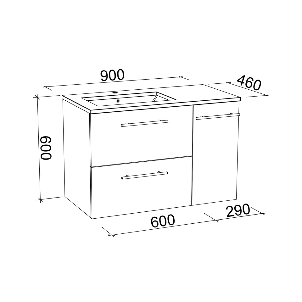 Timberline Marshall Wall Hung Vanity with SilkSurface Top and Under Counter Basin
