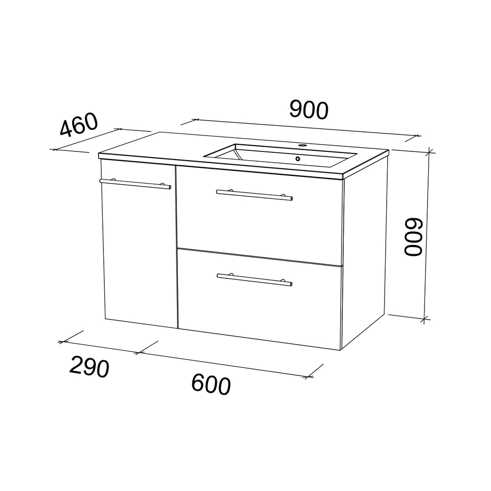 Timberline Marshall Wall Hung Vanity with SilkSurface Top and Under Counter Basin