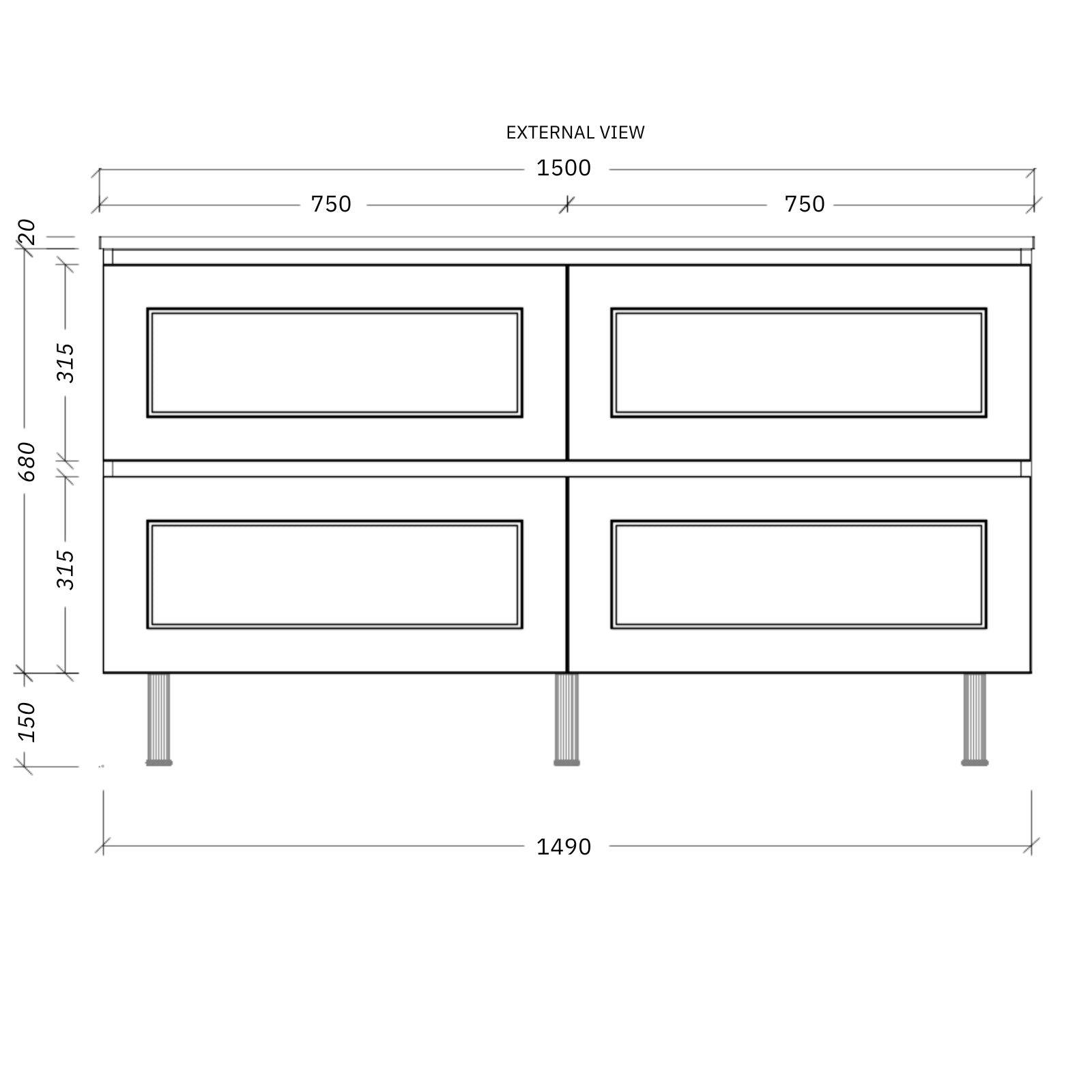 Timberline Nevada Plus Classic Floor Standing Vanity on Legs with SilkSurface Top and Above Counter Basin 1500mm Centre Bowl NVPC-V-1500-C-SSA-L | The Blue Space