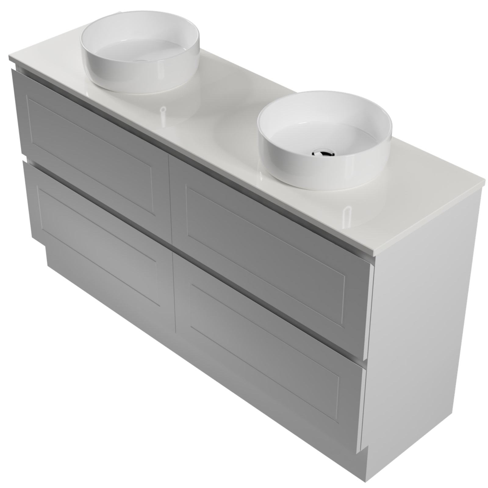Angle Timberline Nevada Plus Classic Floor Standing Vanity with SilkSurface Top and Above Counter Basin NVPC-V-1500-D-SSA-F - The Blue Space