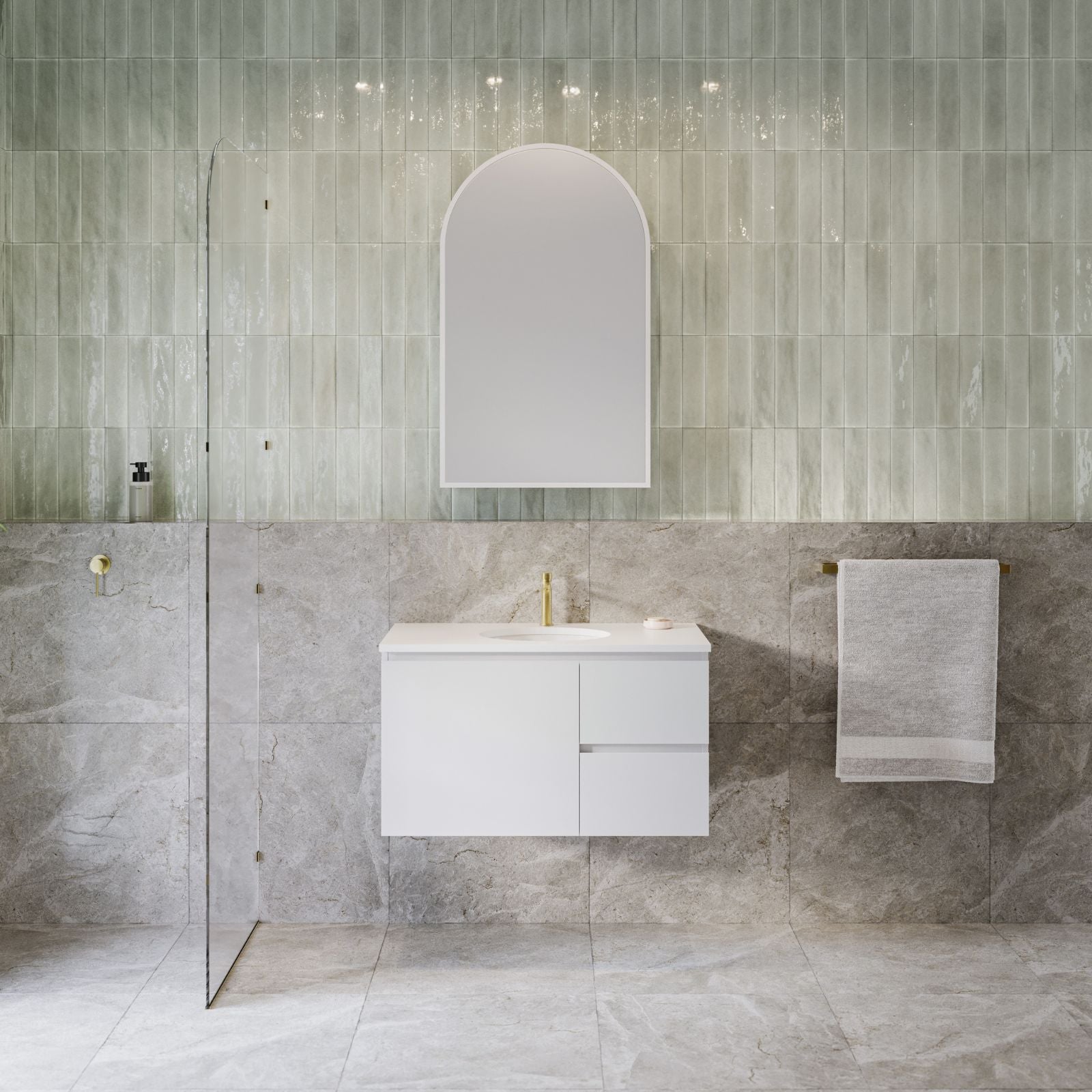 Timberline Nevada Wall Hung Vanity with SilkSurface Top & Under Counter Basin - 1800mm Double Basin NEV-V-1800-D-SSU-W | The Blue Space