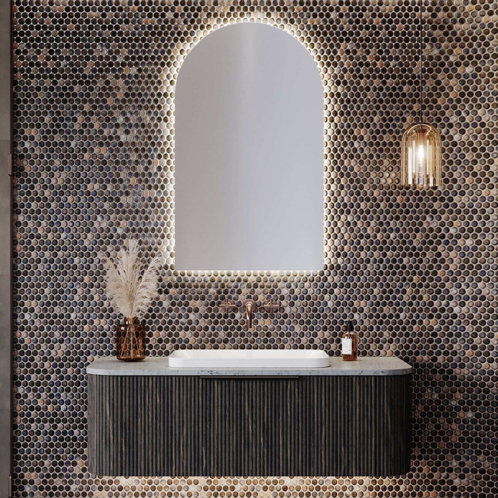 Timberline Santos Dockland Fluted Wall Hung Vanity with SilkSurface Top and Above Counter Basin SAN-V-1500-D-SSA-W-DL - The Blue Space