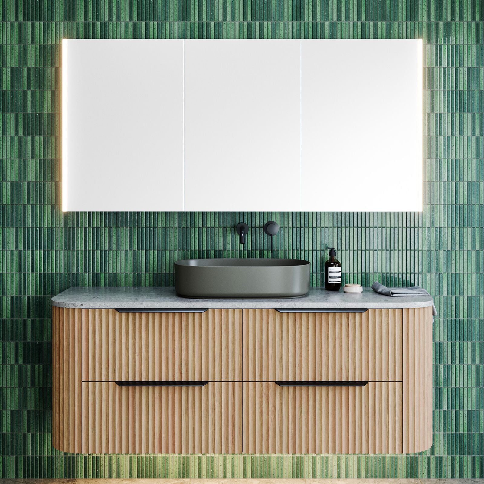 Timberline Socoa Apollo Wall Hung Vanity with Above Counter Basin 1500mm Centre Bowl SOC-V-1500-C-SSA-W-AP - The Blue Space