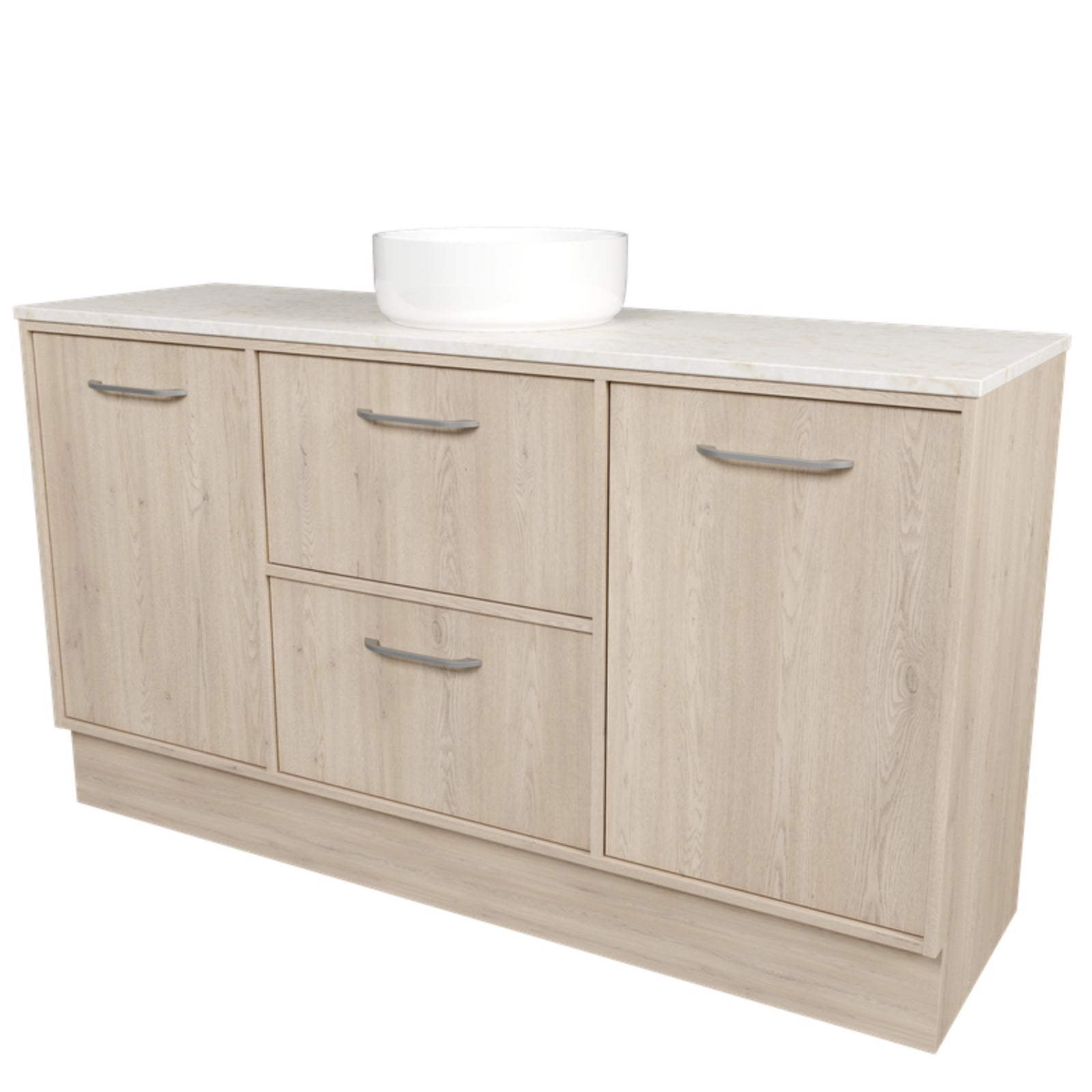 Angle Timberline Takano Floor Standing Vanity with SilkSurface Top and Above Counter Basin TAK-V-1500-C-SSA-F-The Blue Space