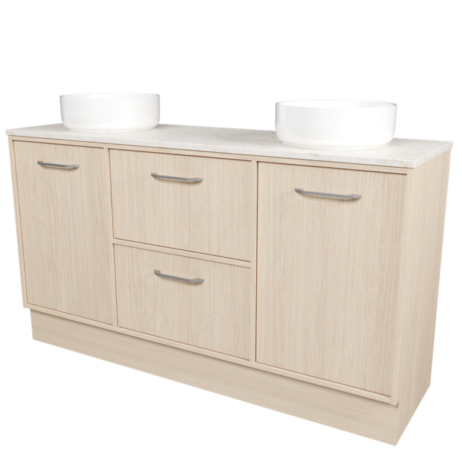 Angle Timberline Takano Floor Standing Vanity with SilkSurface Top and Above Counter Basin TAK-V-1500-D-SSA-F-The Blue Space