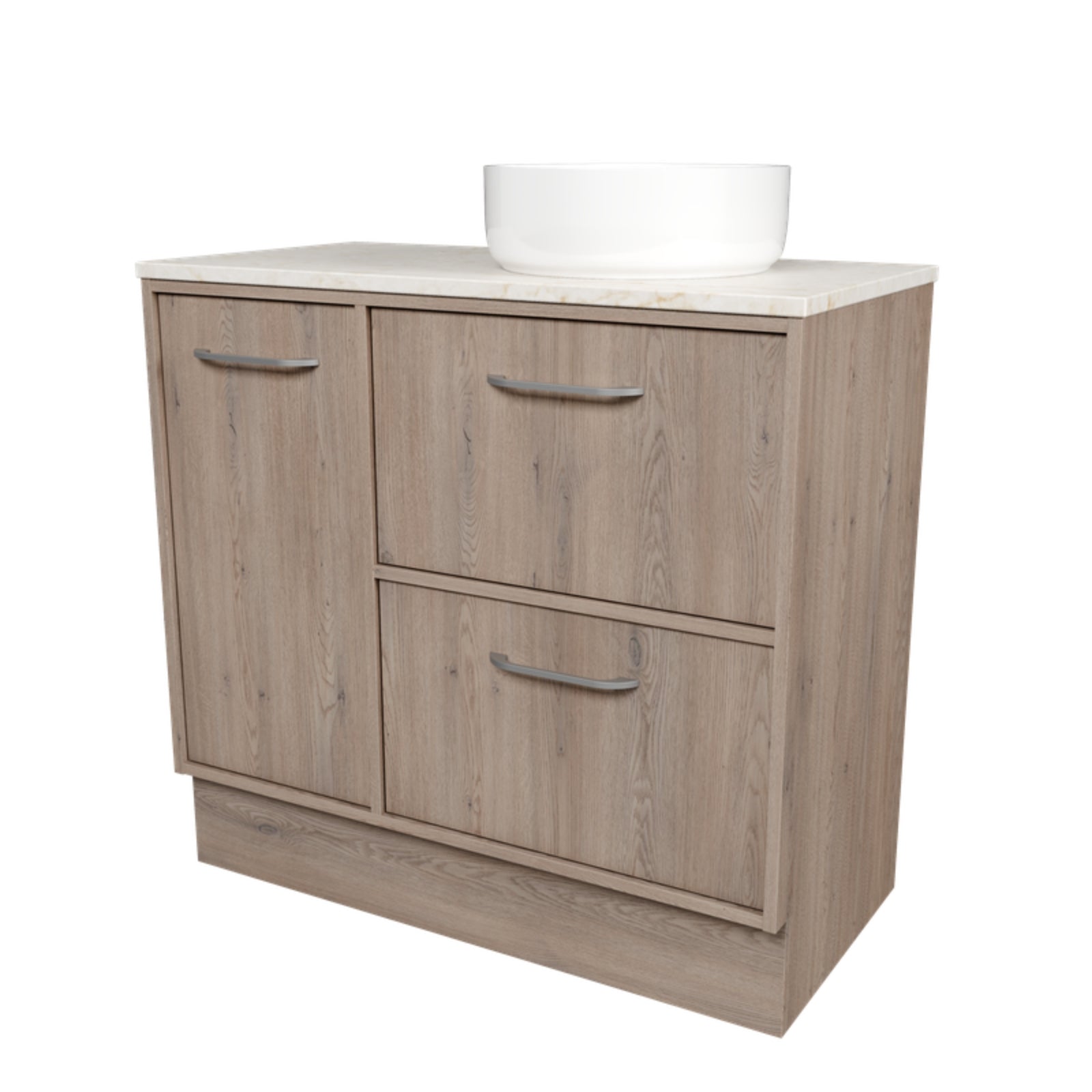 Angle Timberline Takano Floor Standing Vanity with SilkSurface Top and Above Counter Basin TAK-V-900-R-SSA-F-The Blue Space