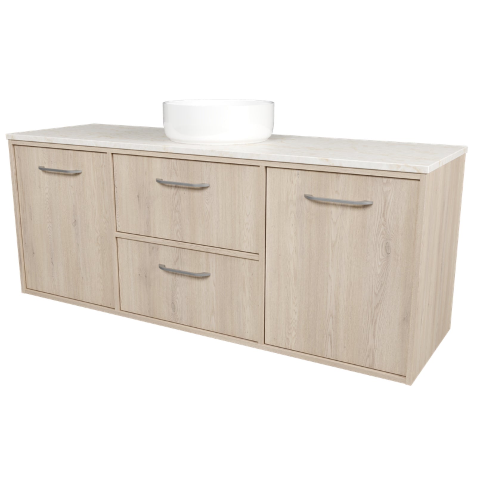 Angle Timberline Takano Wall Hung Vanity with SilkSurface Top and Above Counter Basin TAK-V-1500-C-SSA-W-The Blue Space