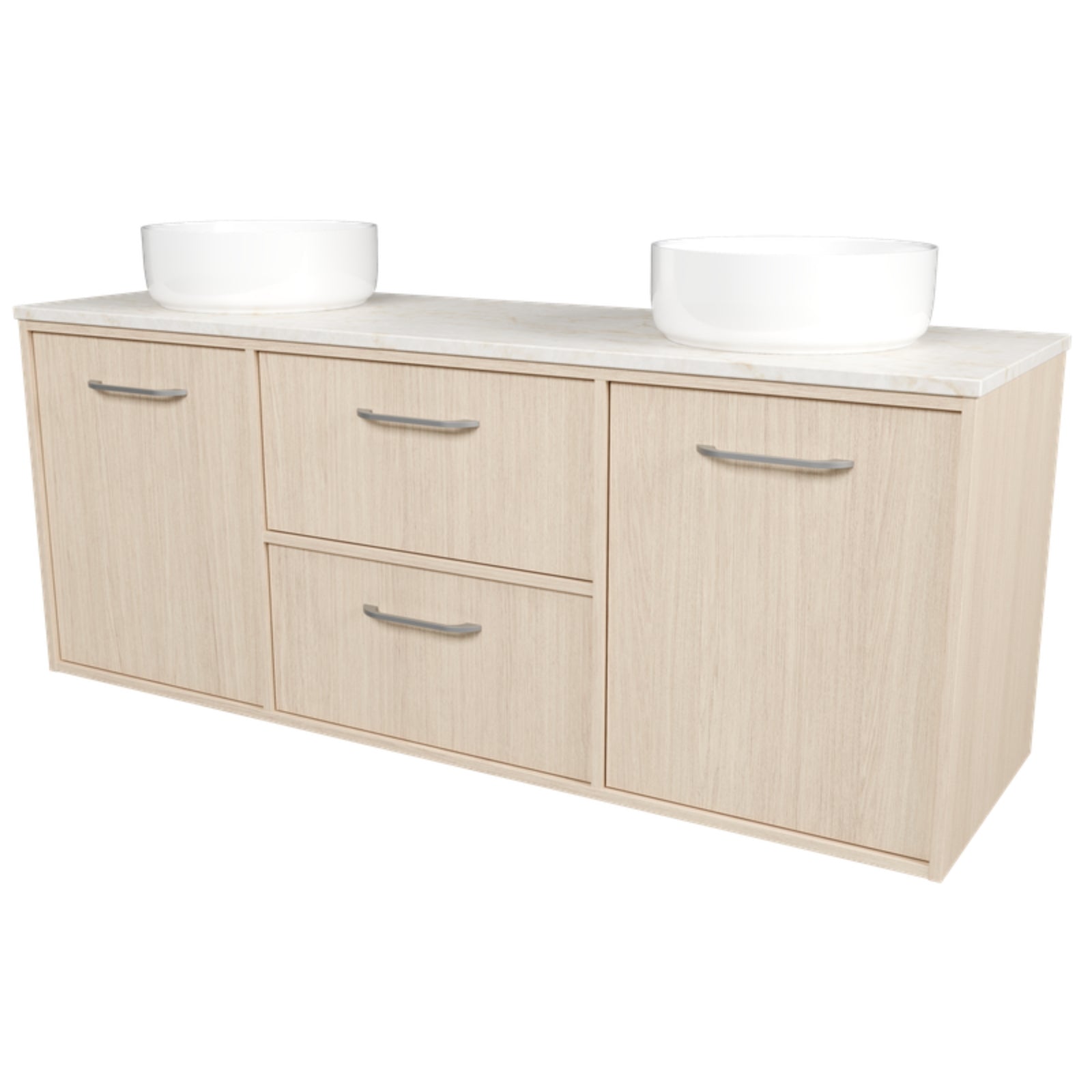 Angle Timberline Takano Wall Hung Vanity with SilkSurface Top and Above Counter Basin TAK-V-1500-D-SSA-W-The Blue Space