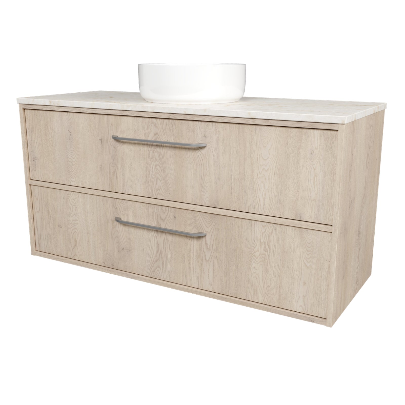 Angle Timberline Taro Wall Hung Vanity with SilkSurface Top and Above Counter Basin TAR-V-1200-C-SSA-W - The Blue Space