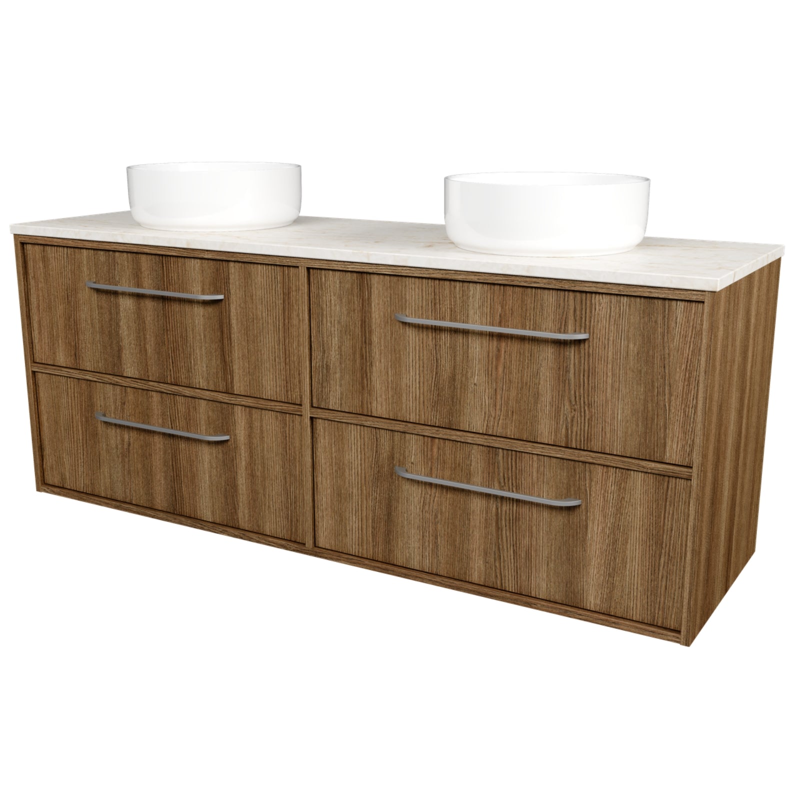 Angle Timberline Taro Wall Hung Vanity with SilkSurface Top and Above Counter Basin TAR-V-1500-L-SSA-W - The Blue Space