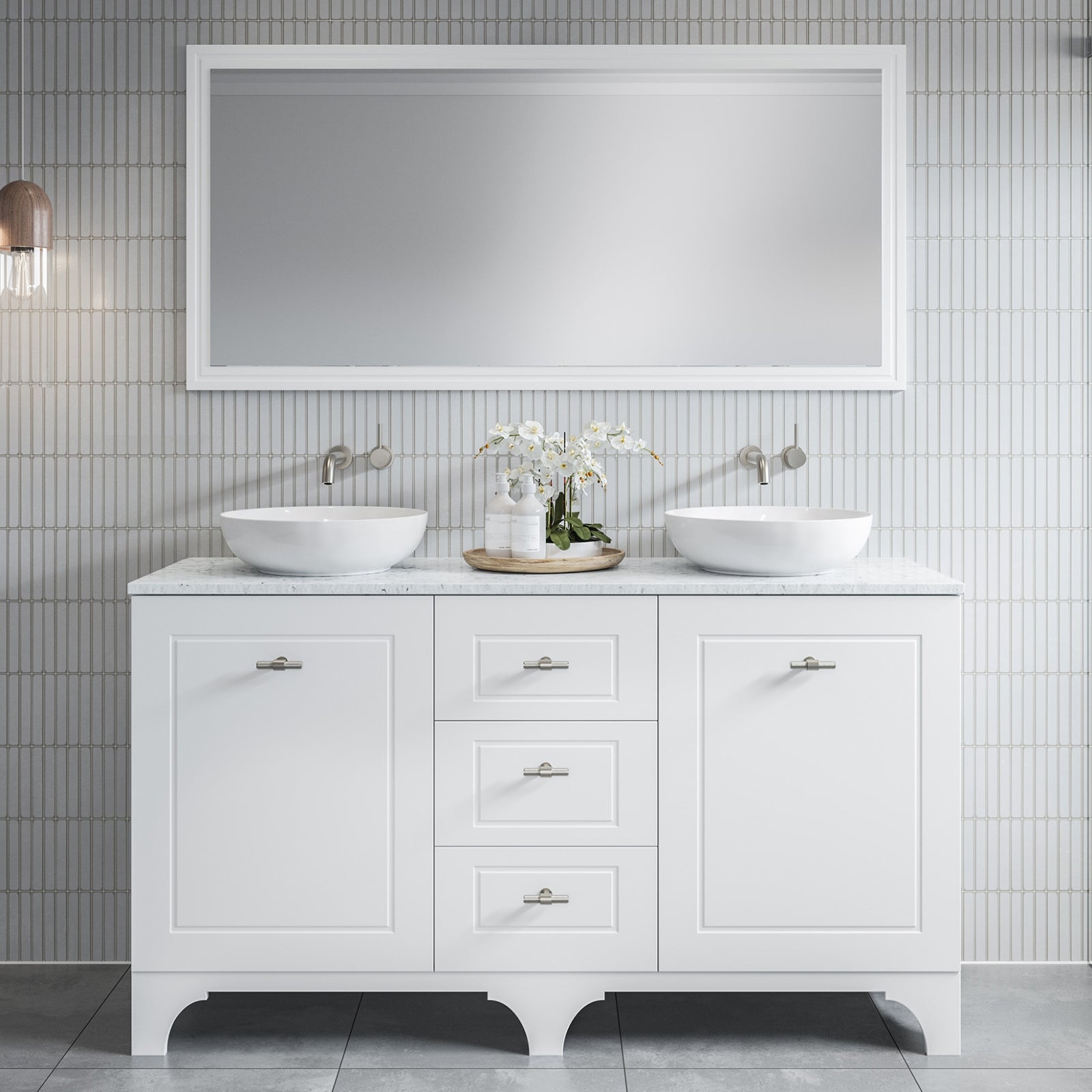 Timberline Windsor Vanity with Silk Surface Top and Basin WIN-V-1500-D-SSA-F - The Blue Space