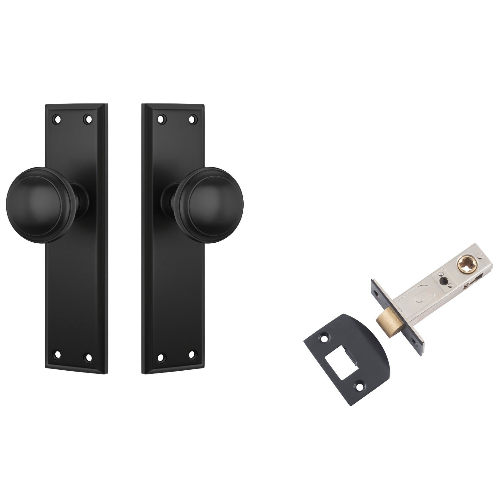 TradCo Milton Door Knob Long Backplate Passage Set Matte Black 6450KPASS60 - The Blue Space