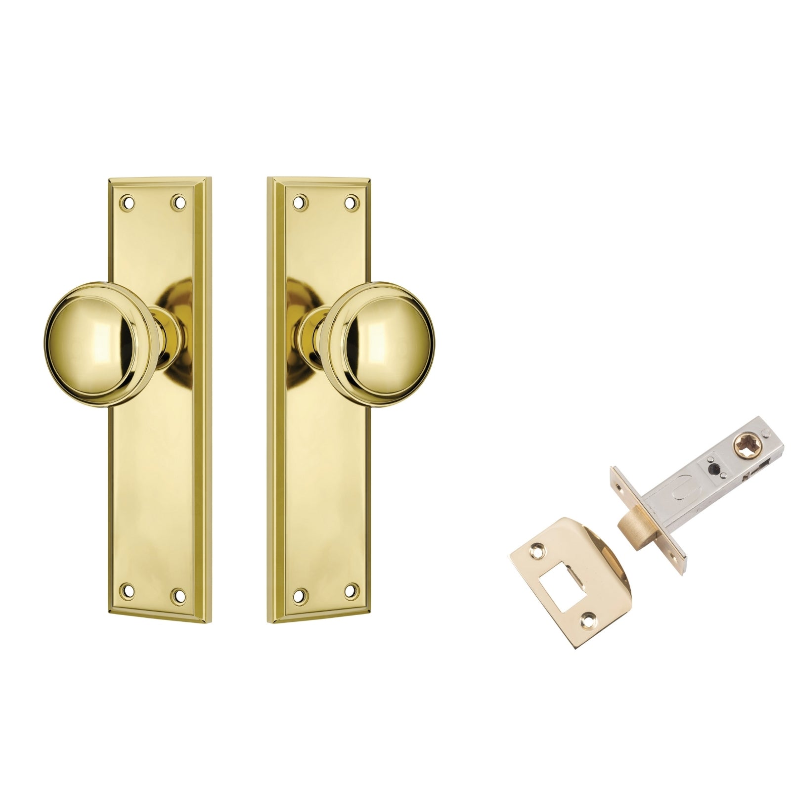 TradCo Milton Door Knob Long Backplate Passage Set Polished Brass 0720KPASS60 - The Blue Space
