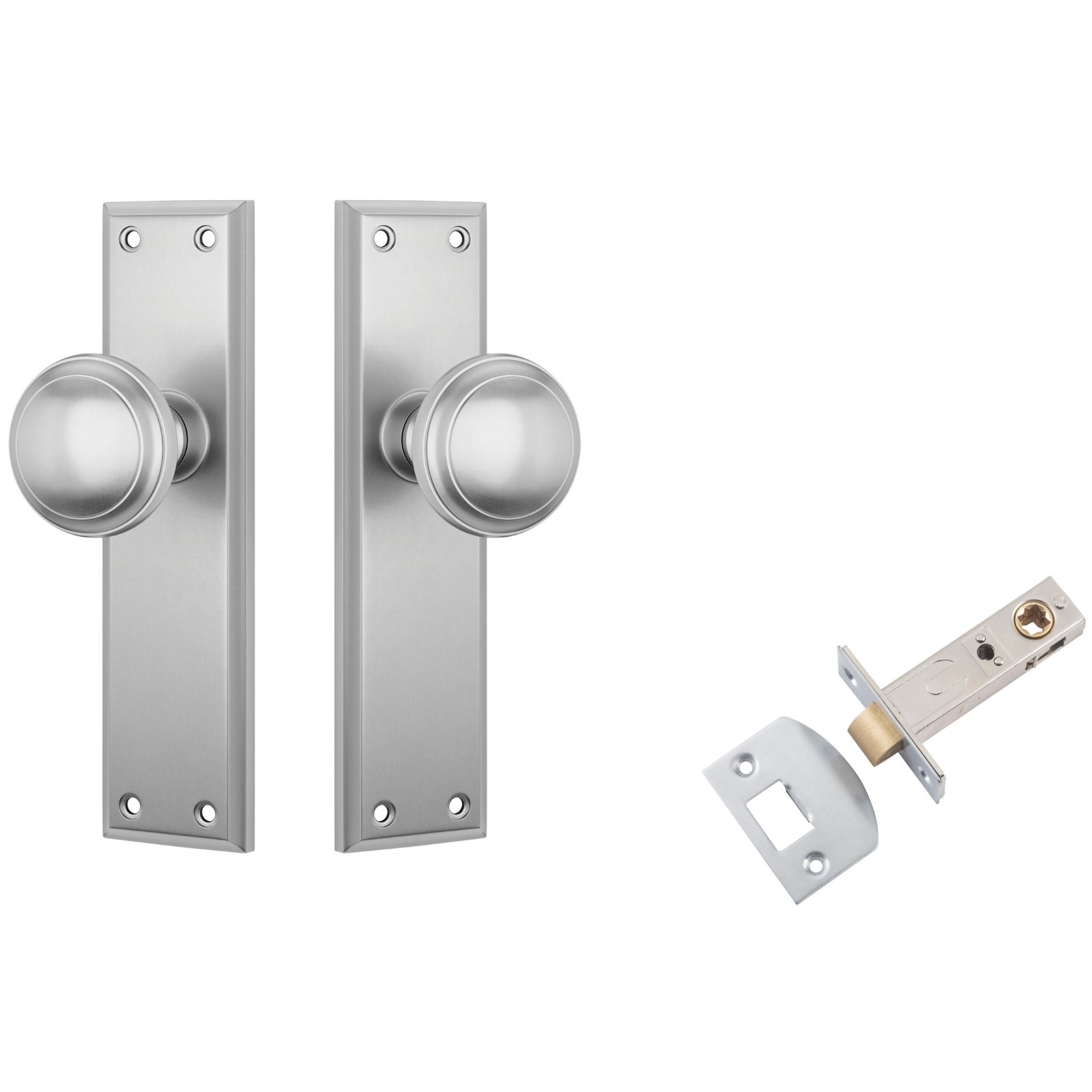 TradCo Milton Door Knob Long Backplate Passage Set Satin Chrome 0736KPASS60 - The Blue Space