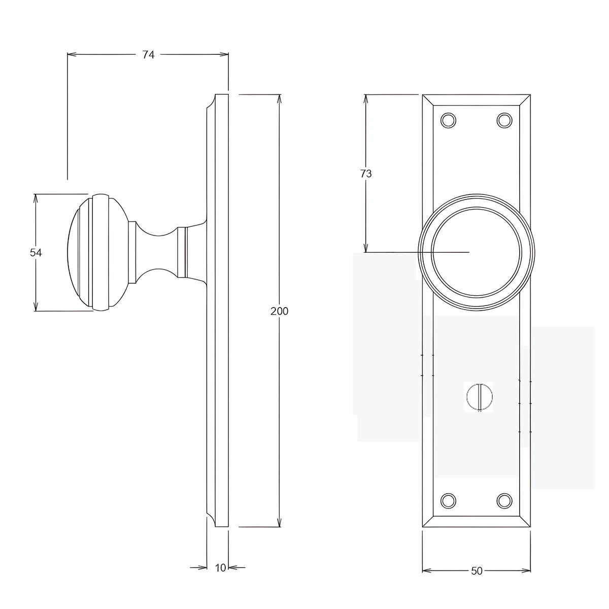 Line Drawing TradCo Milton Door Knob Long Backplate Privacy Set Chrome Plated 0732KPRIV60 - The Blue Space