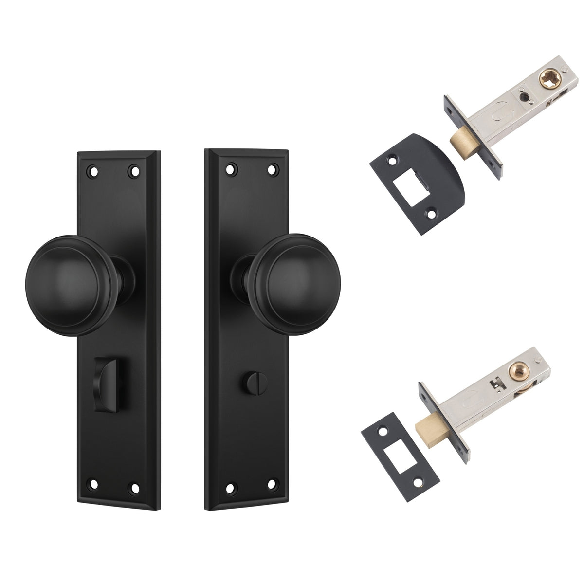 TradCo Milton Door Knob Long Backplate Privacy Set Matte Black 6450KPRIV60 - The Blue Space