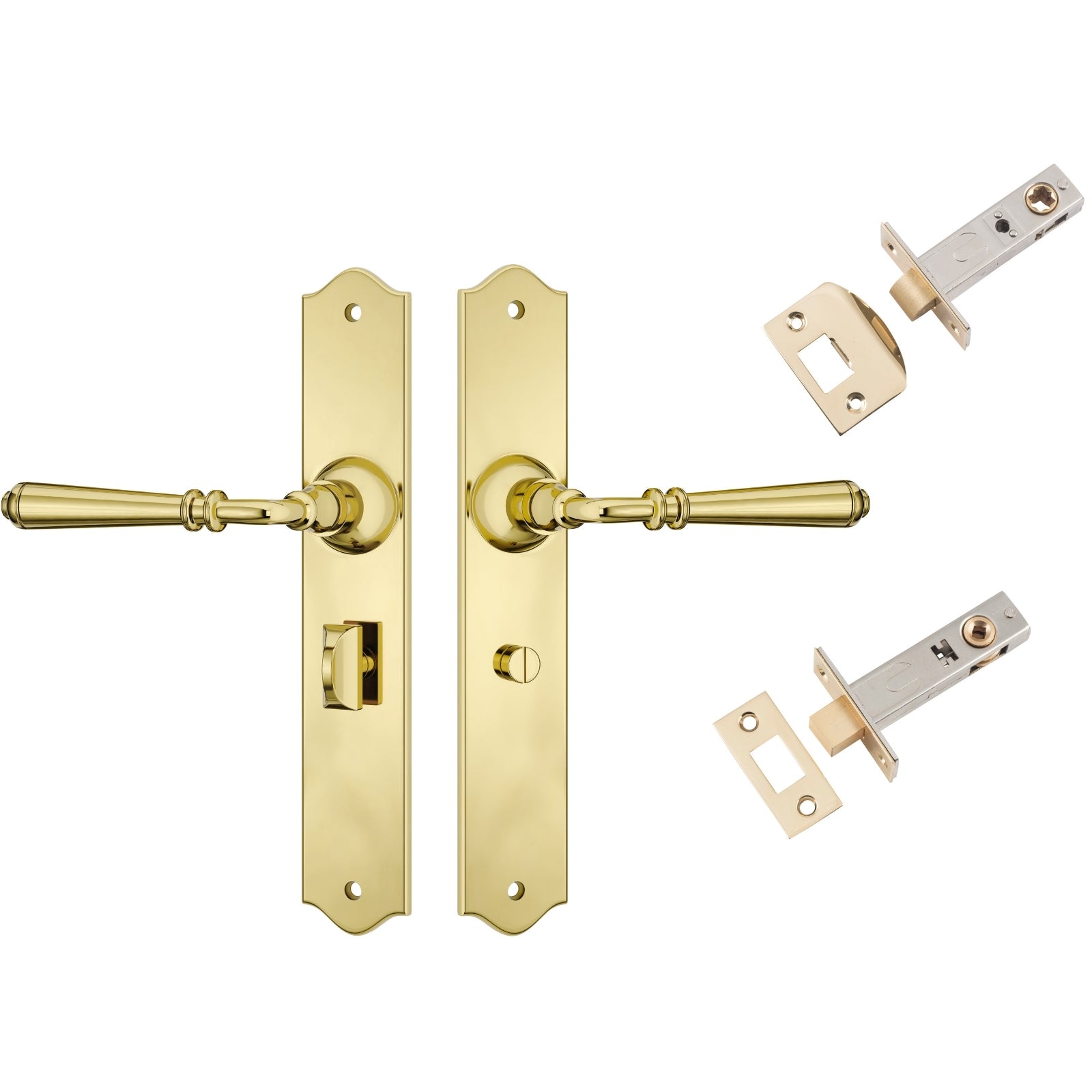 TradCo Reims Lever Long Backplate Privacy Set Polished Brass 0771KPRIV60 - The Blue Space
