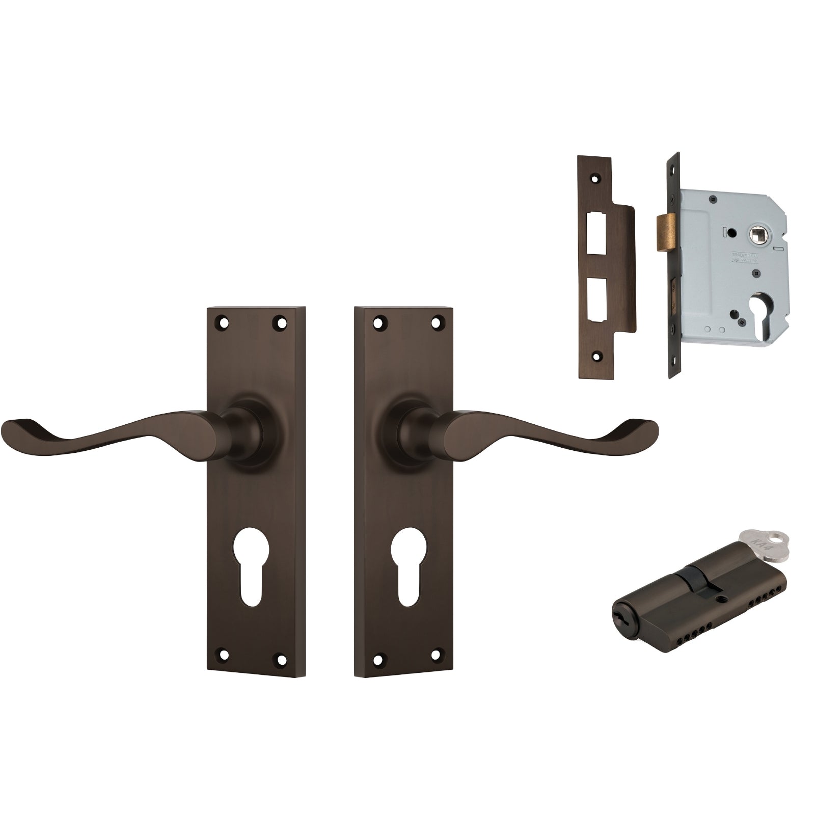 TradCo Victorian Lever Long Backplate Entrance Set with High Security Lock Antique Brass 0782KENTREURO57KK - The Blue Space