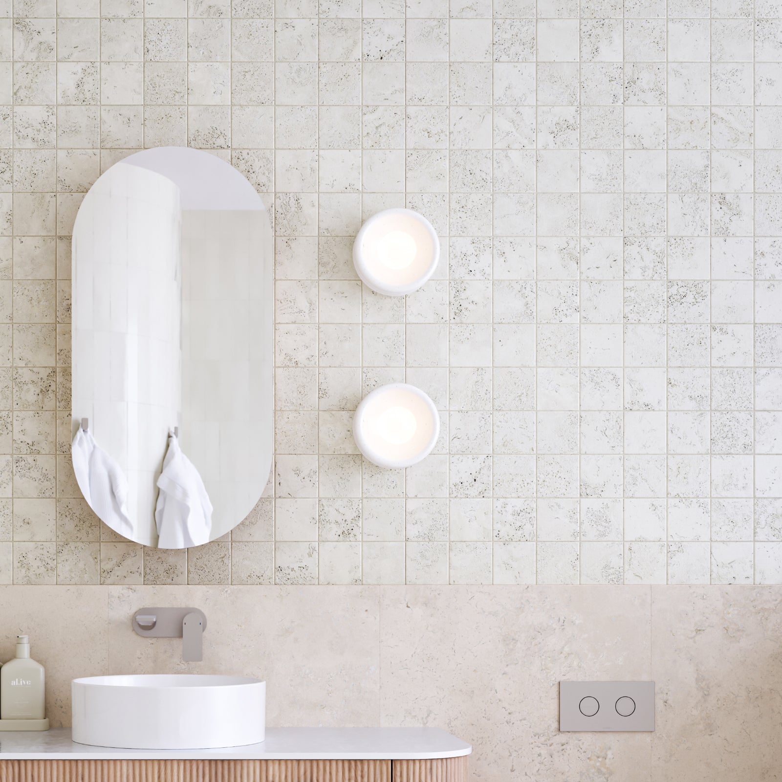 Tumbled Natural Beige Travertine Square Tile 100mm x 100mm | The Blue Space