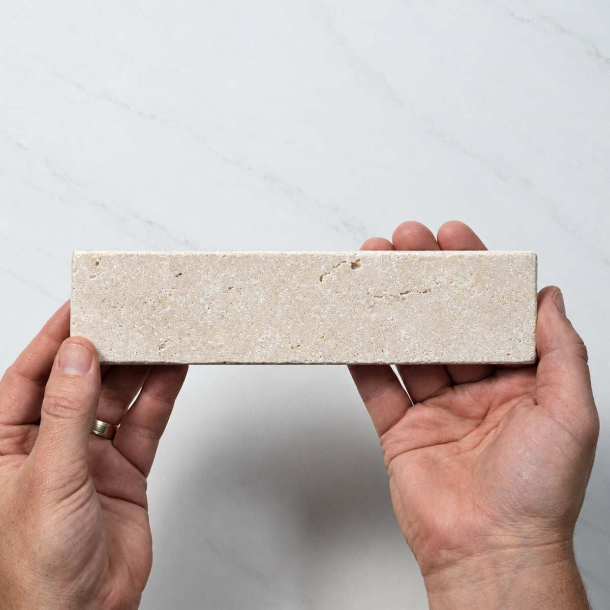 Single with Hand Tumbled Natural Beige Travertine Subway Tile 50mm x 200mm 52APOBET - The Blue Space