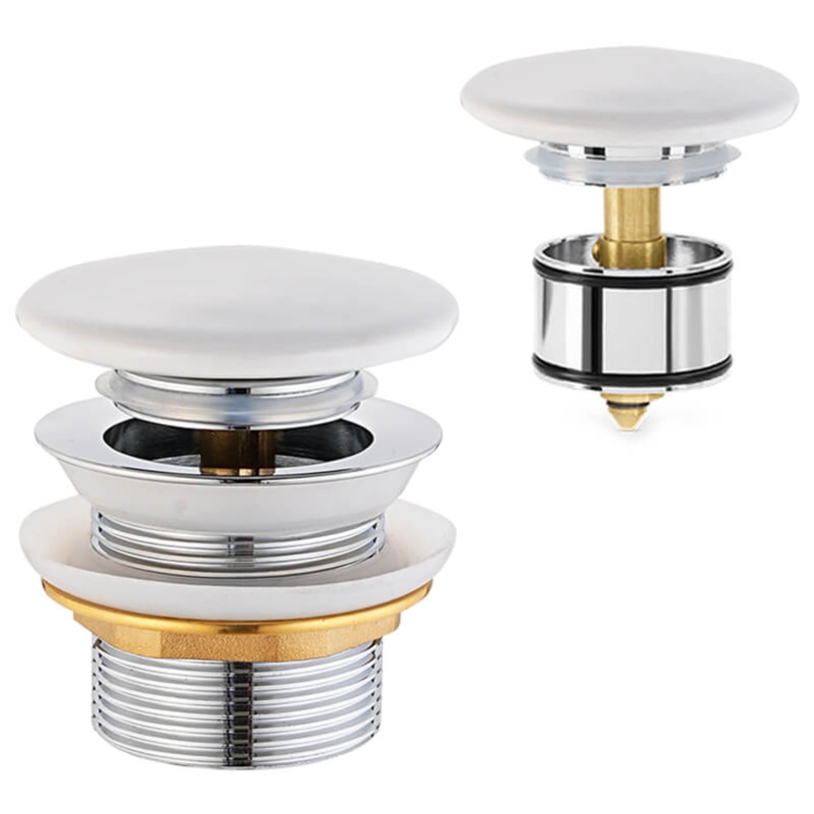 Turner Hastings 40mm Safety Pull-Out Ceramic Pop-Up Bath Waste with Short Tail - Gloss White BA404PO-GW - The Blue Space